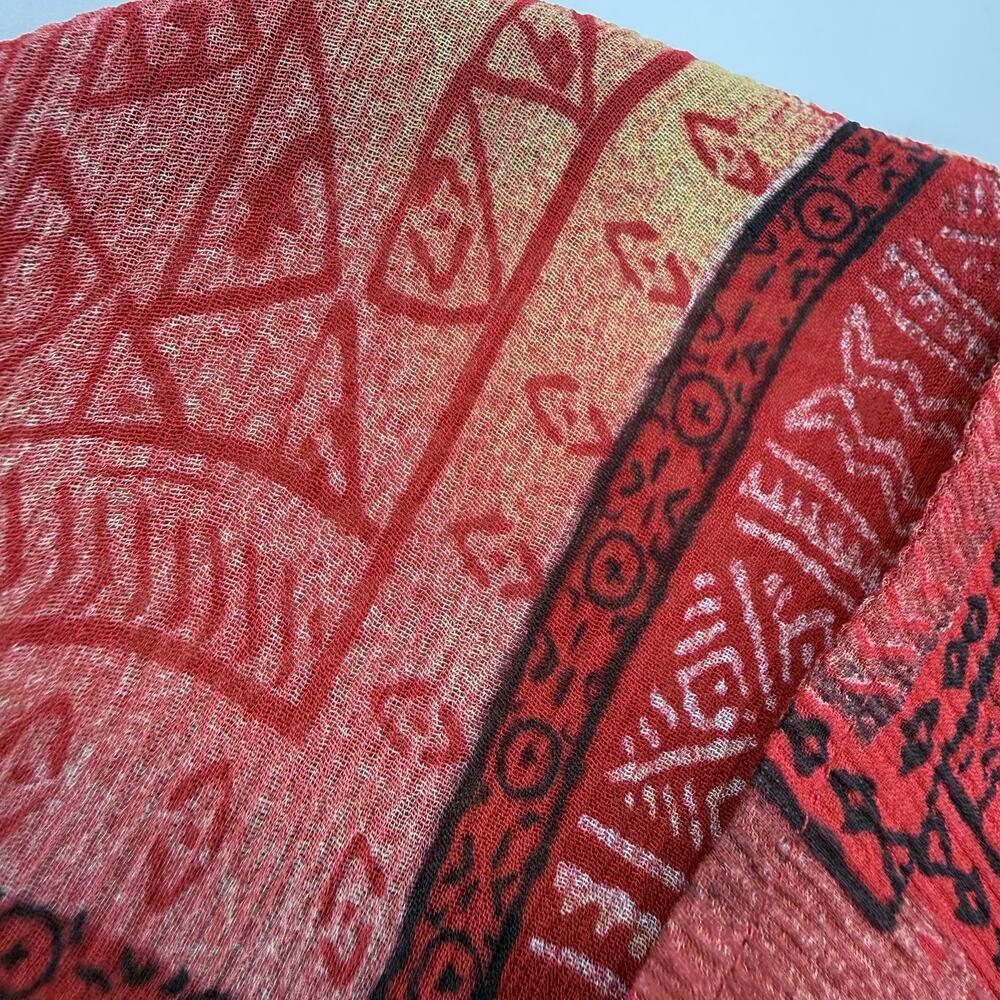 Chicos 3 Silk Crepe Button Up Top XL Red Patchwork Print Long Sleeve Artsy - Picture 6 of 11